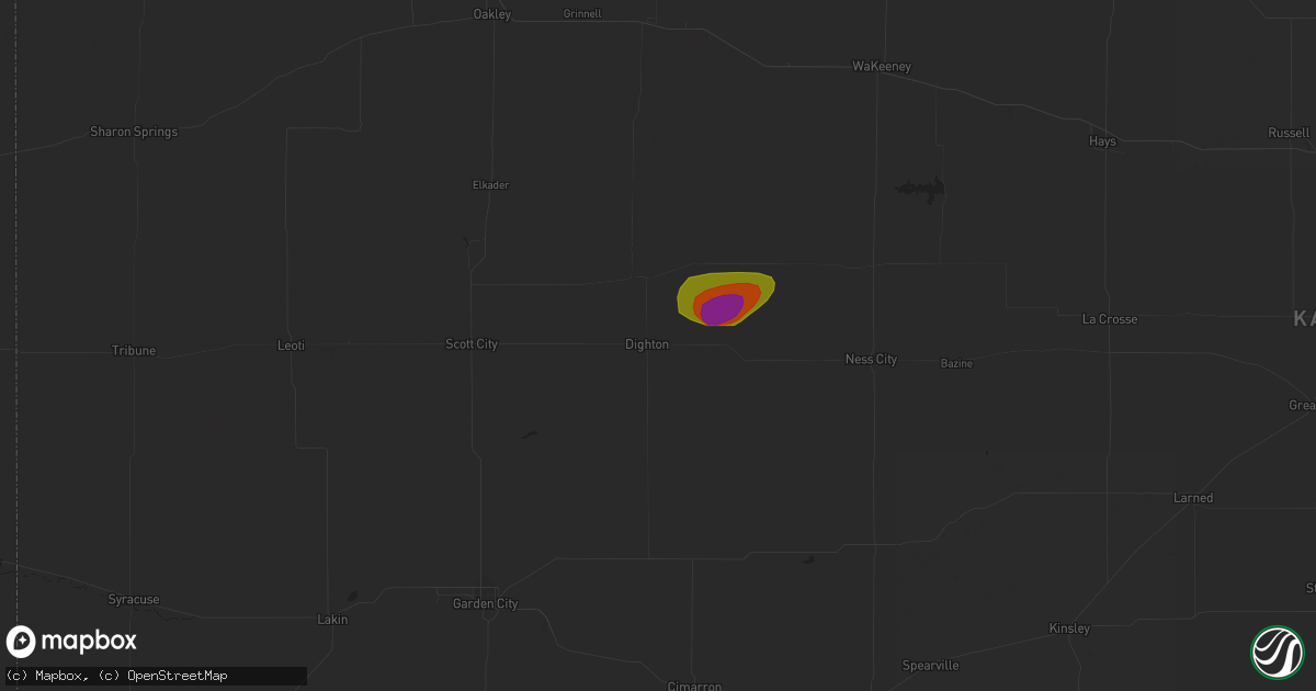 Hail map in Dighton, KS on May 4, 2023