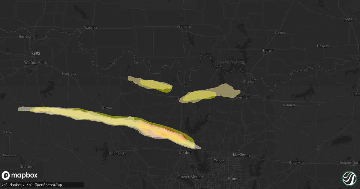 Hail map in Gainesville, TX on May 4, 2023