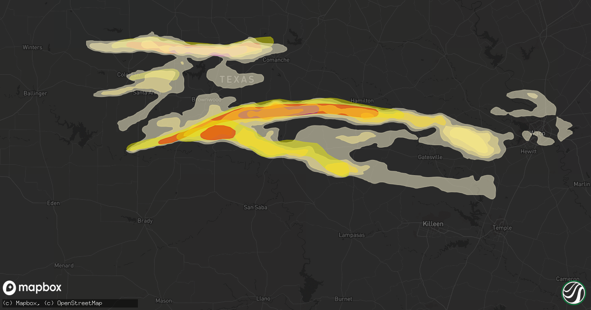 Hail map in Goldthwaite, TX on May 4, 2023