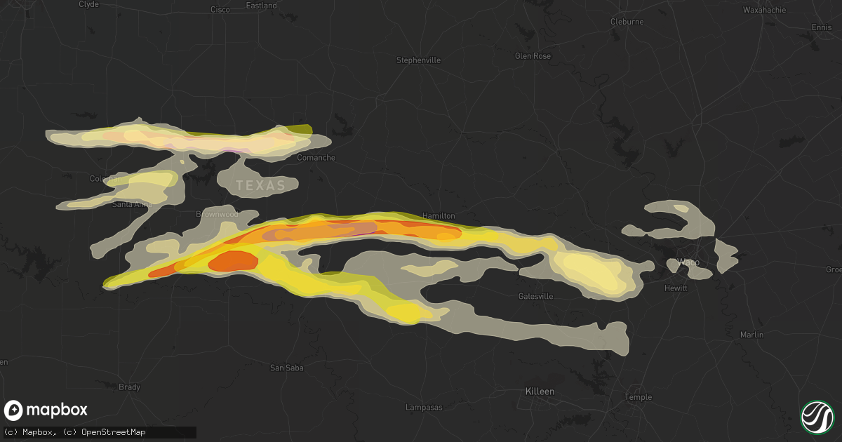 Hail map in Hamilton, TX on May 4, 2023