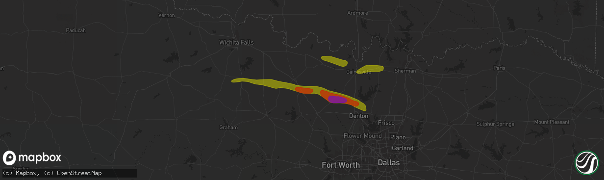 Hail map in Sunset, TX on May 4, 2023