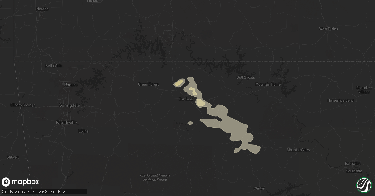 Hail map in Harrison, AR on May 4, 2024