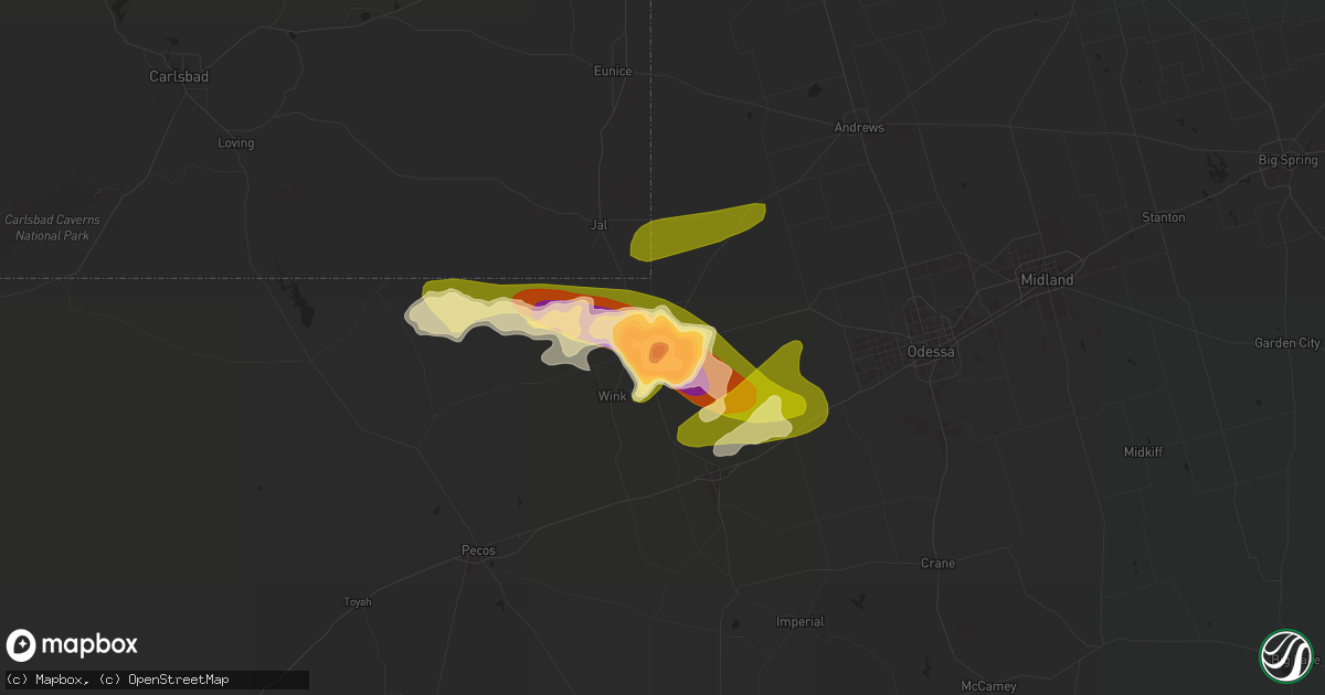 Hail map in Kermit, TX on May 4, 2024