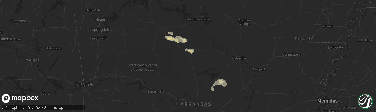 Hail map in Leslie, AR on May 4, 2024