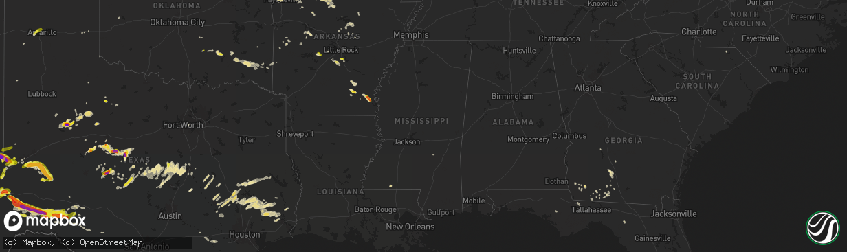 Hail map in Mississippi on May 4, 2024