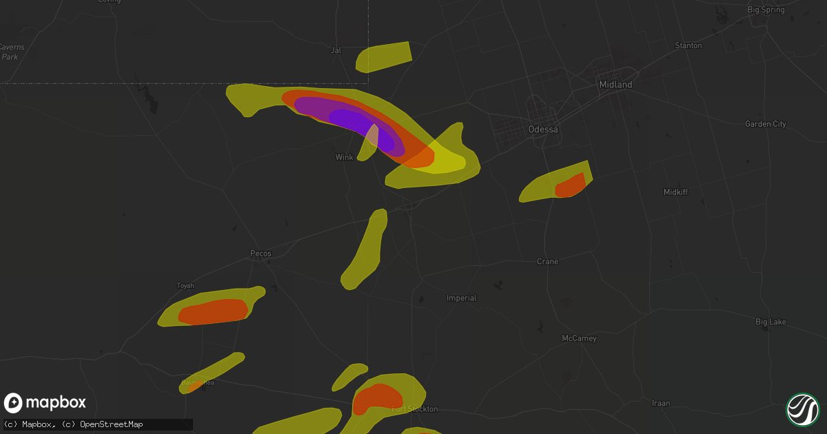 Hail map in Monahans, TX on May 4, 2024