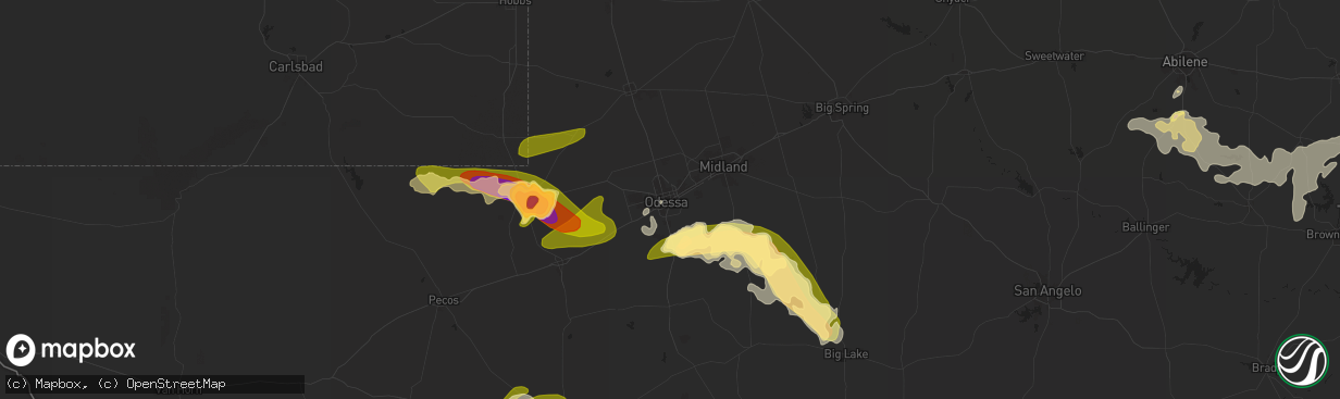 Hail map in Odessa, TX on May 4, 2024