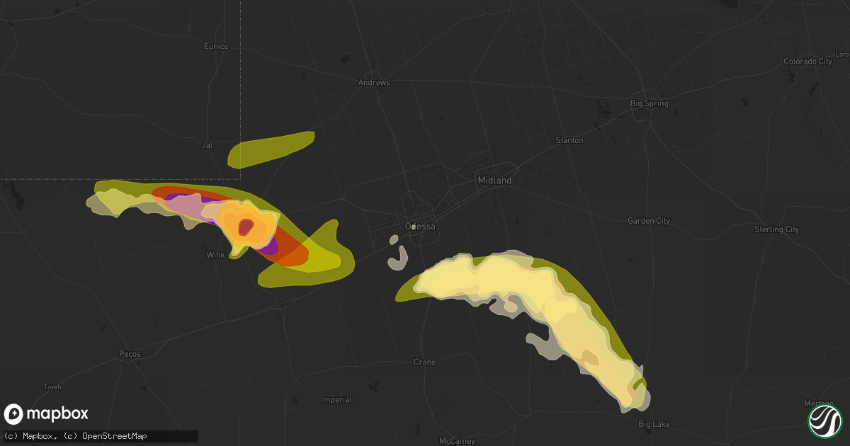 Hail map in Odessa, TX on May 4, 2024