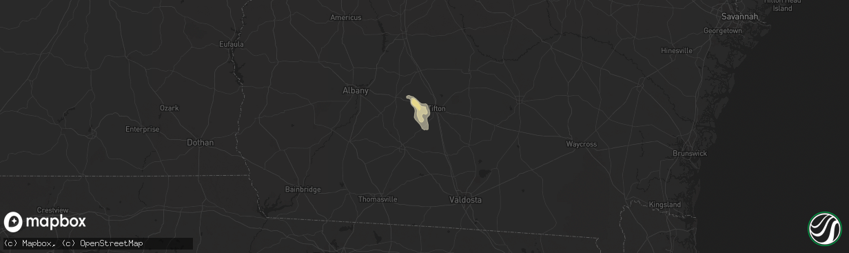 Hail map in Omega, GA on May 4, 2024