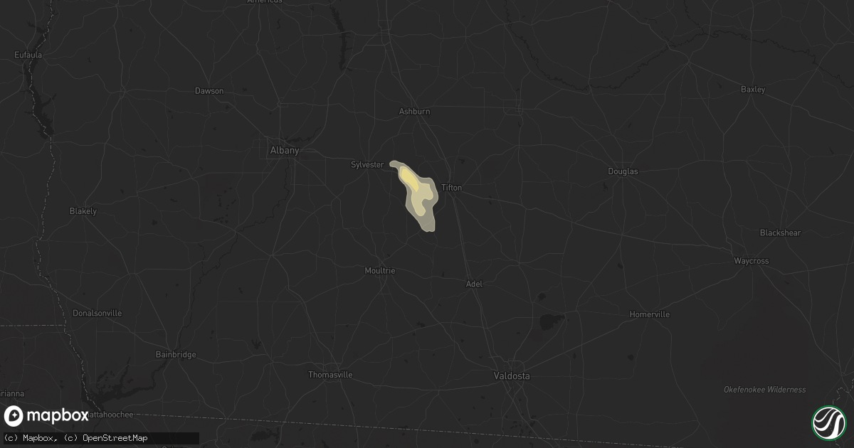 Hail map in Omega, GA on May 4, 2024