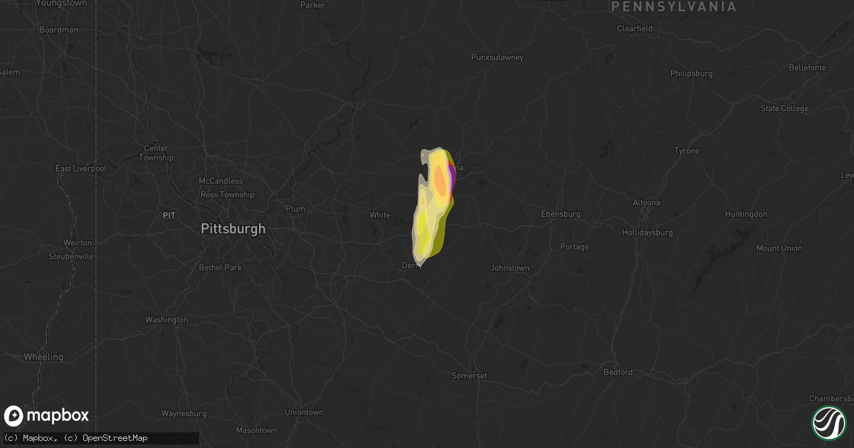 Hail map in Blairsville, PA on May 4, 2025