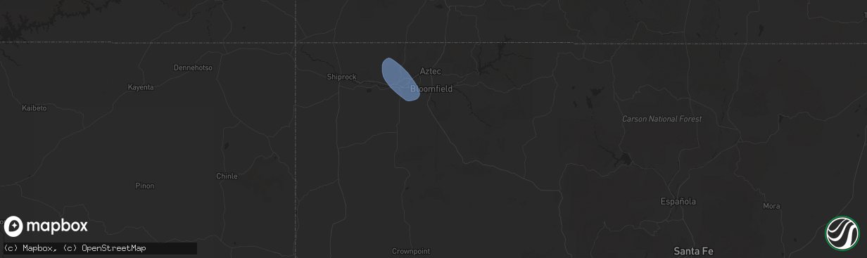 Hail map in Bloomfield, NM on May 4, 2025