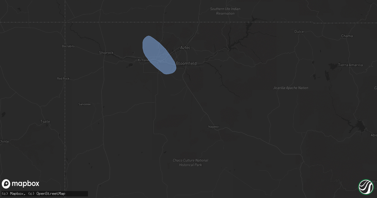 Hail map in Bloomfield, NM on May 4, 2025