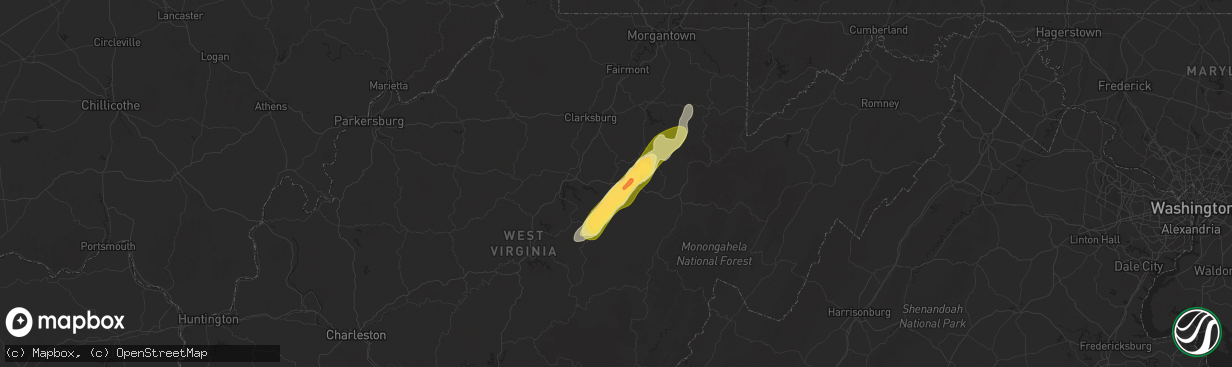 Hail map in Buckhannon, WV on May 4, 2025