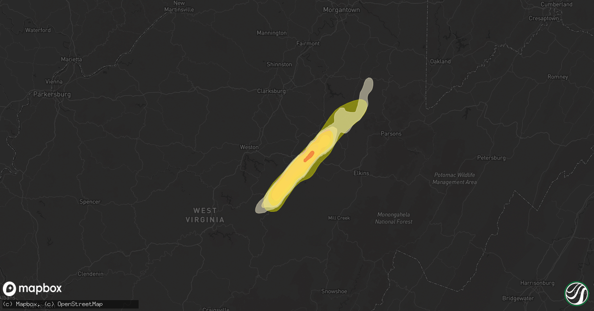 Hail map in Buckhannon, WV on May 4, 2025