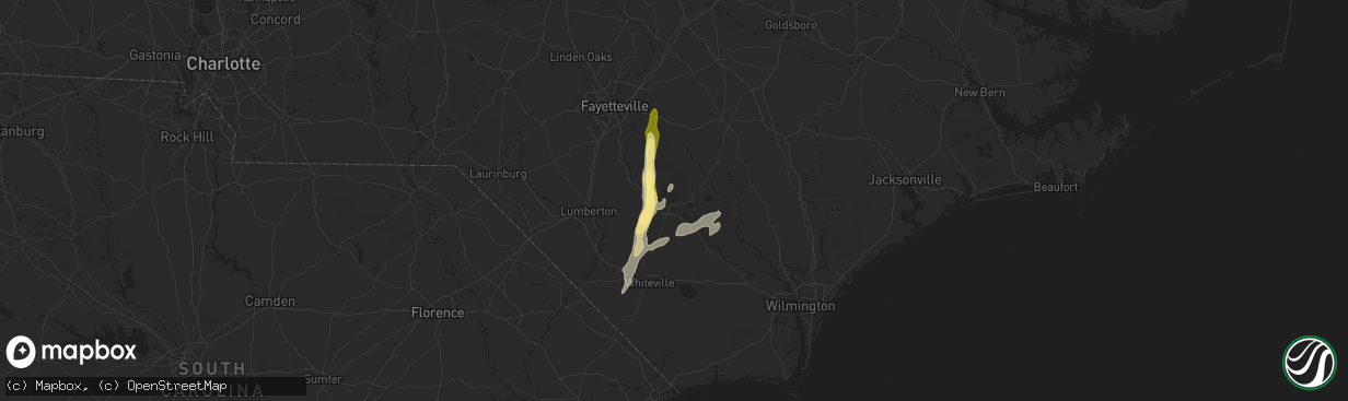 Hail map in Elizabethtown, NC on May 4, 2025