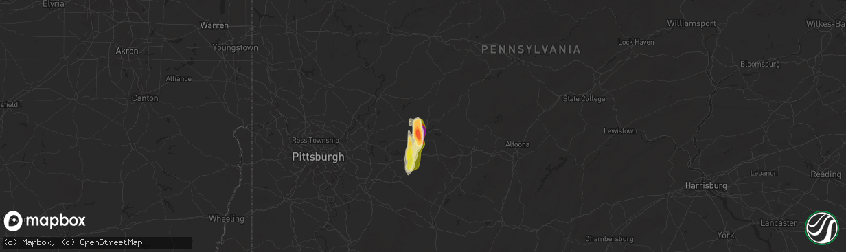 Hail map in Indiana, PA on May 4, 2025
