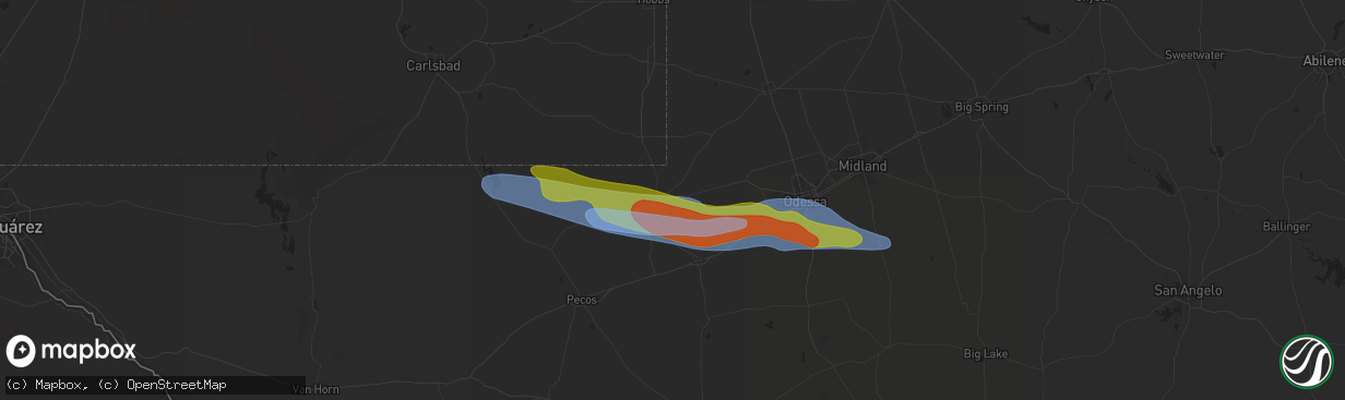 Hail map in Kermit, TX on May 4, 2025