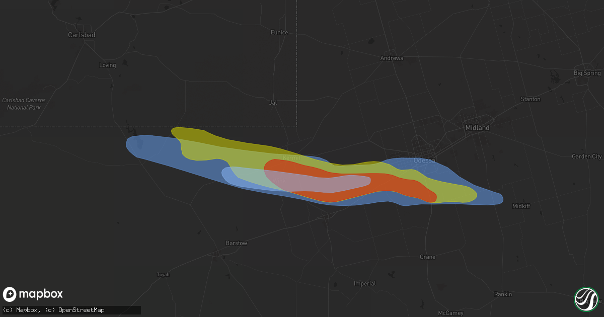Hail map in Kermit, TX on May 4, 2025