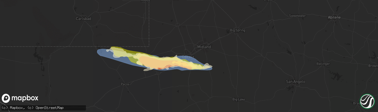Hail map in Odessa, TX on May 4, 2025