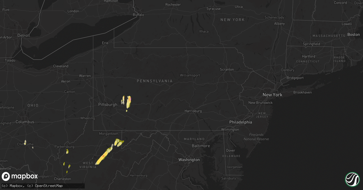 Hail map in Pennsylvania on May 4, 2025