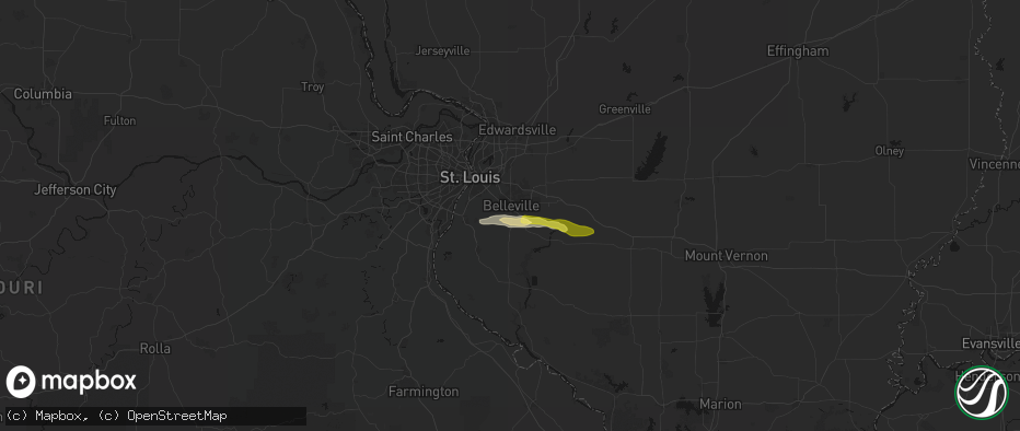 Hail map in Belleville, IL on May 4, 2026