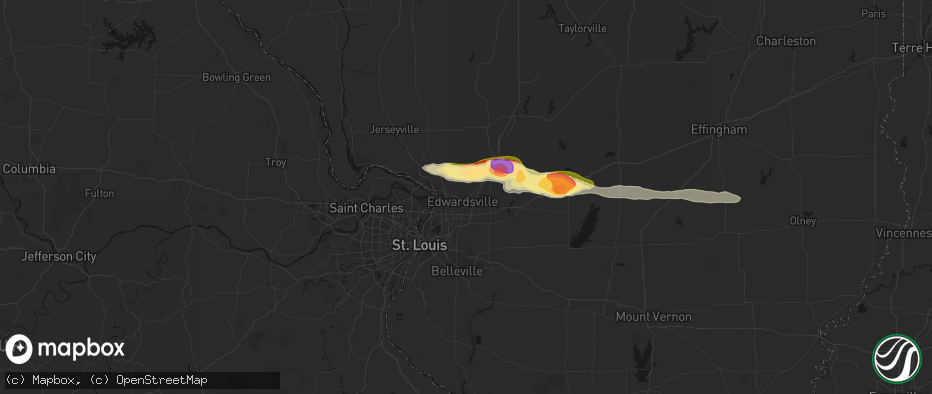 Hail map in Edwardsville, IL on May 4, 2026