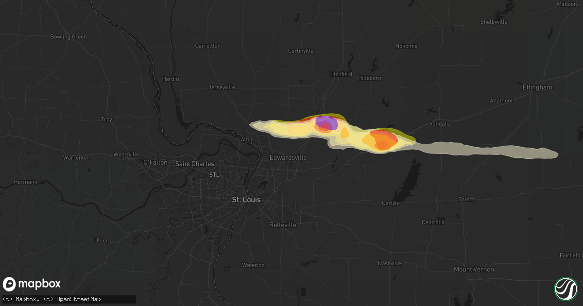 Hail map in Edwardsville, IL on May 4, 2026