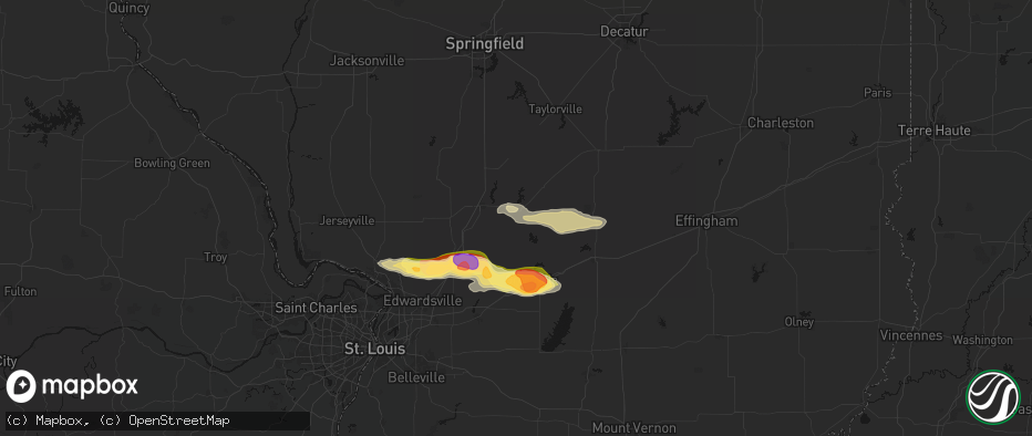 Hail map in Hillsboro, IL on May 4, 2026