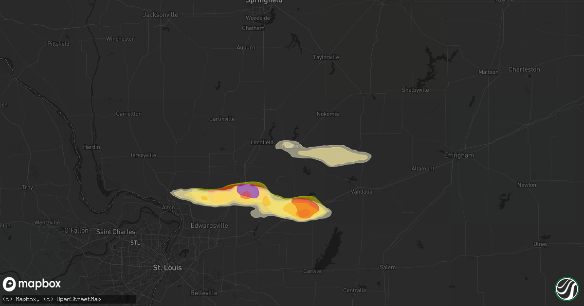 Hail map in Hillsboro, IL on May 4, 2026
