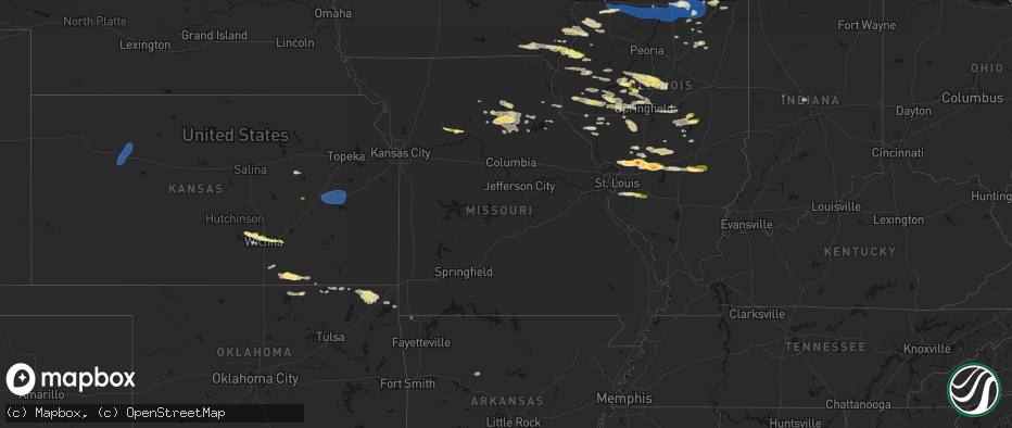 Hail map in Missouri on May 4, 2026