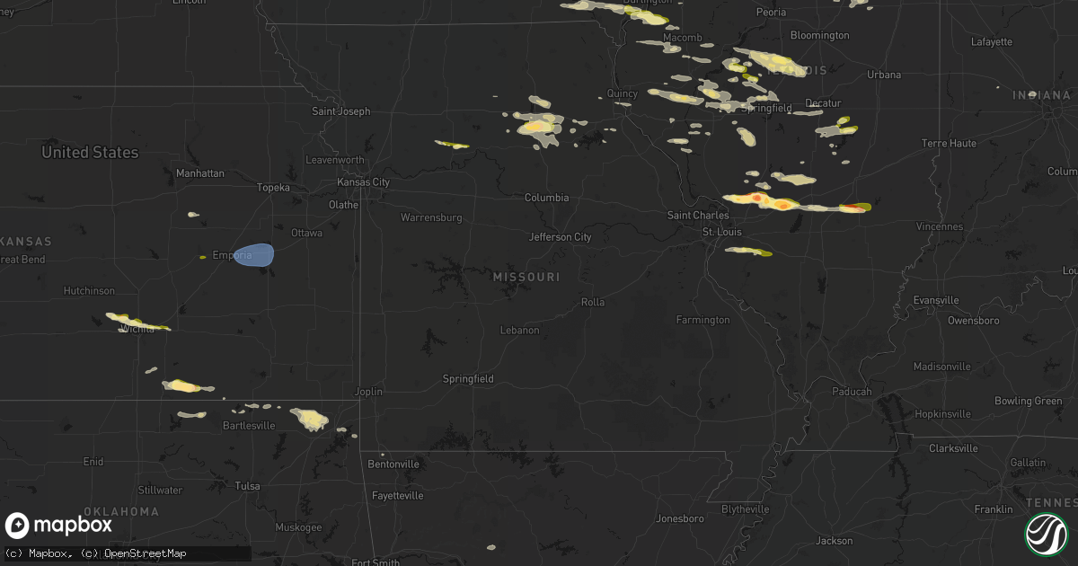 Hail map in Missouri on May 4, 2026