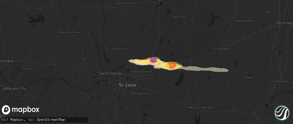 Hail map in Worden, IL on May 4, 2026