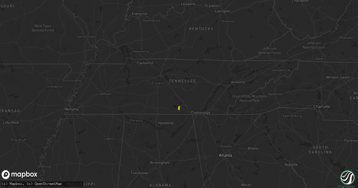 Hail map in Tennessee on May 5, 2013