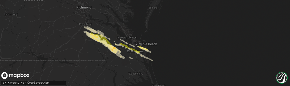 Hail map in Virginia Beach, VA on May 5, 2014