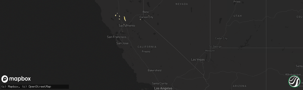 Hail map in California on May 5, 2016