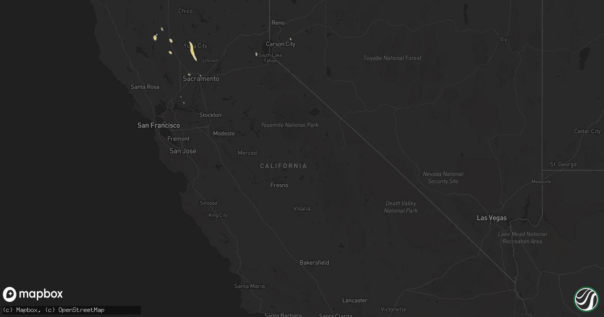 Hail map in California on May 5, 2016