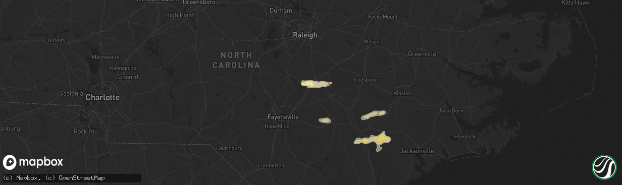 Hail map in Dunn, NC on May 5, 2016