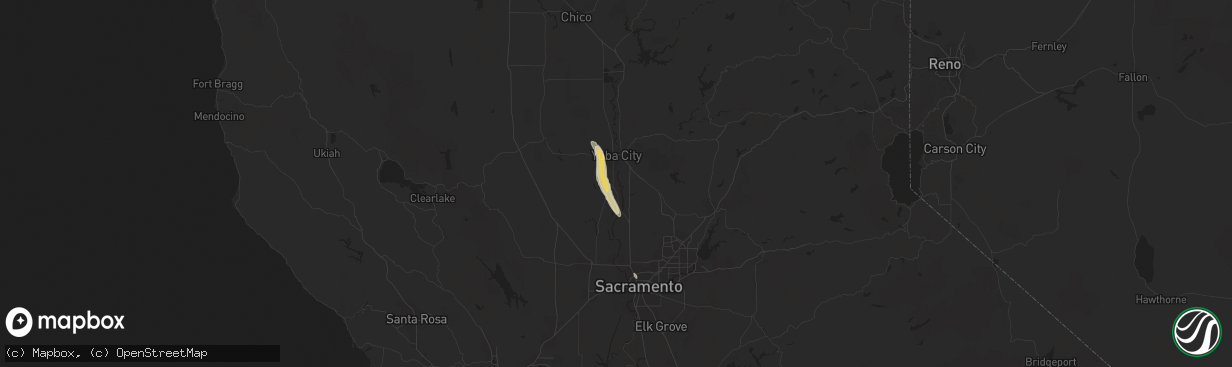 Hail map in Yuba City, CA on May 5, 2016