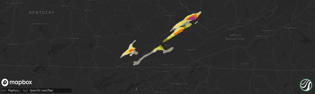 Hail map in Appalachia, VA on May 5, 2018