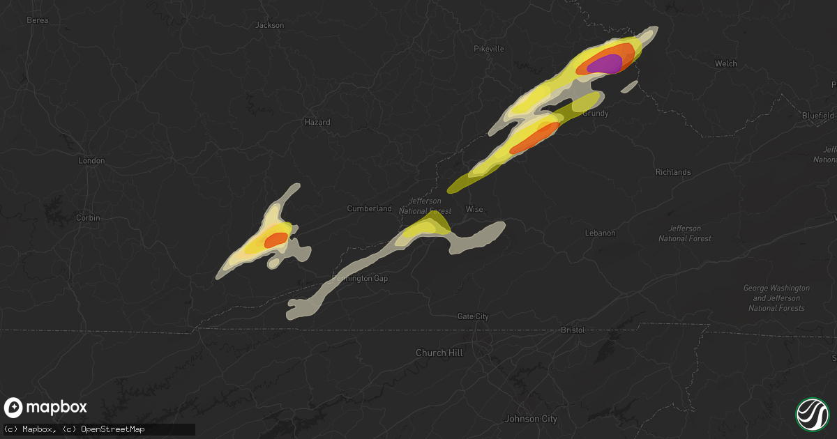 Hail map in Appalachia, VA on May 5, 2018