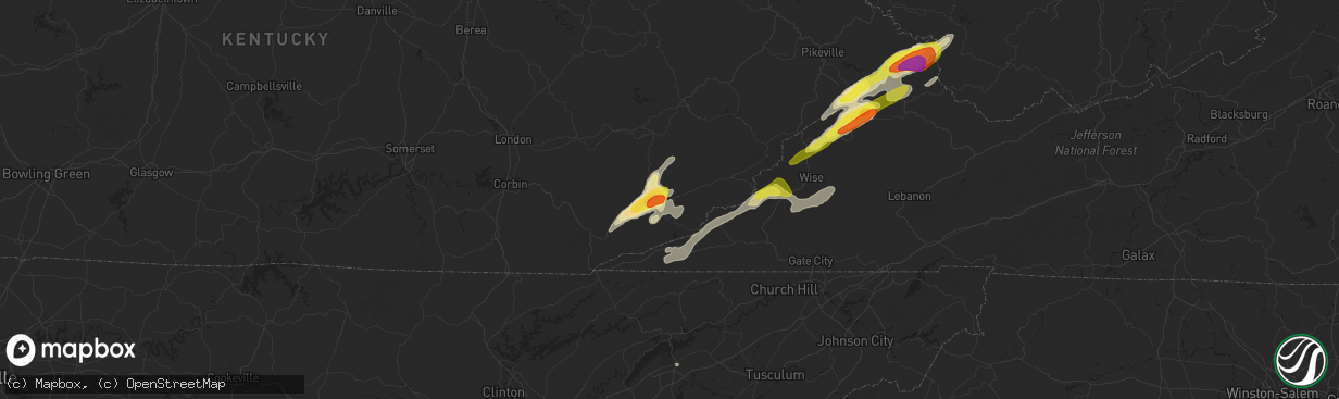 Hail map in Baxter, KY on May 5, 2018