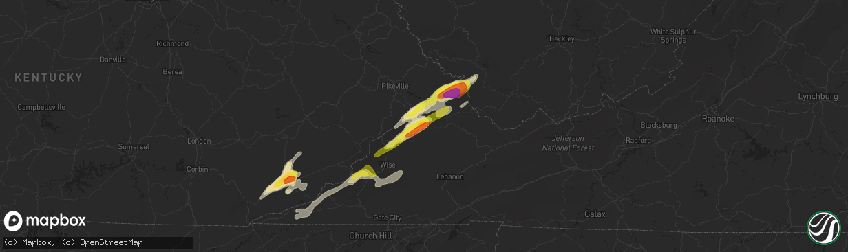 Hail map in Haysi, VA on May 5, 2018