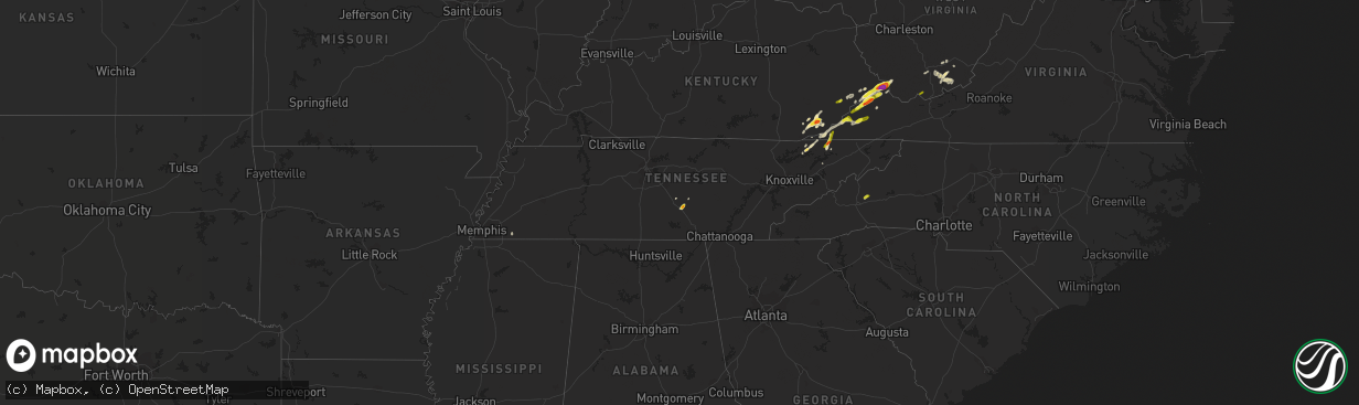 Hail map in Tennessee on May 5, 2018