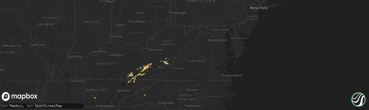 Hail map in Virginia on May 5, 2018