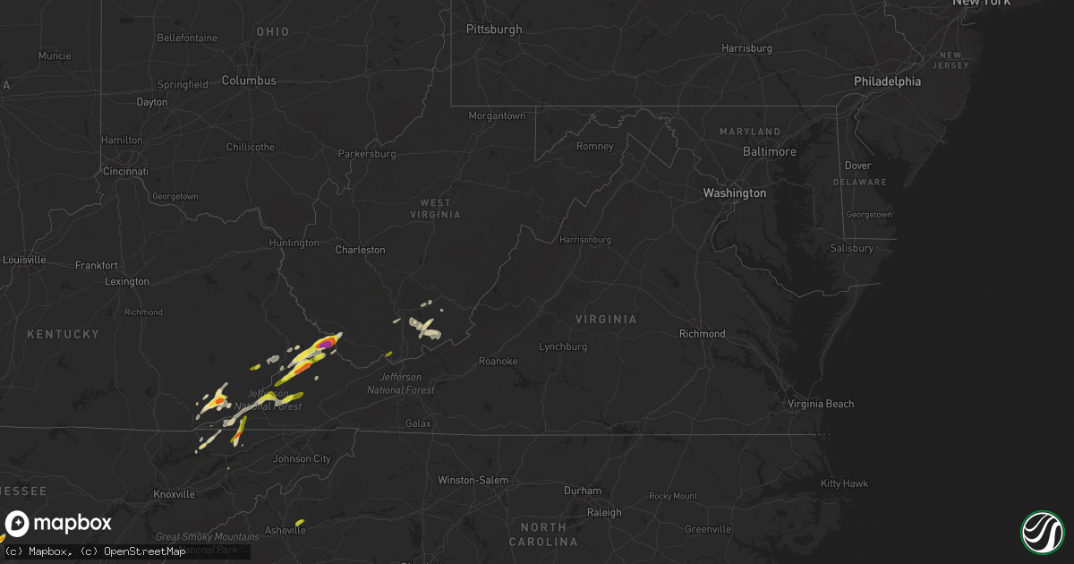 Hail map in Virginia on May 5, 2018