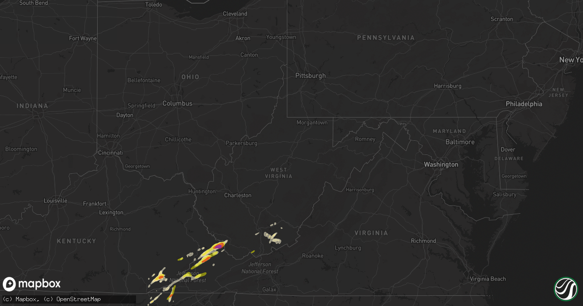 Hail map in West Virginia on May 5, 2018