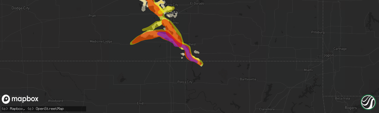 Hail map in Arkansas City, KS on May 5, 2019