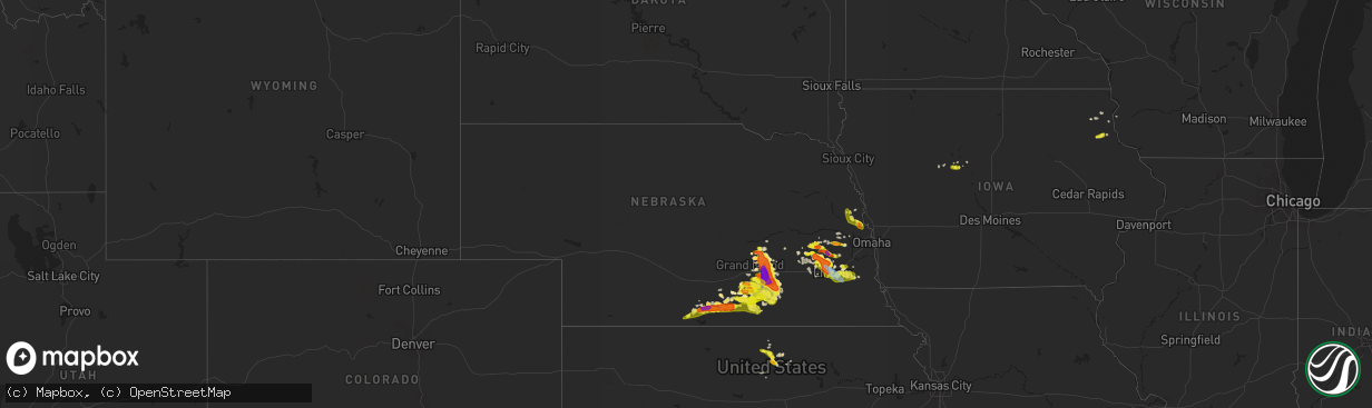 Hail map in Nebraska on May 5, 2019