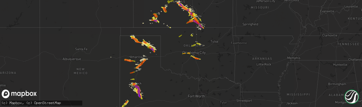 Hail map in Oklahoma on May 5, 2019